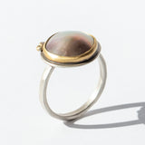Organic Grey Pearl Ring with Diamond Dots