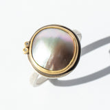 Organic Grey Pearl Ring with Diamond Dots