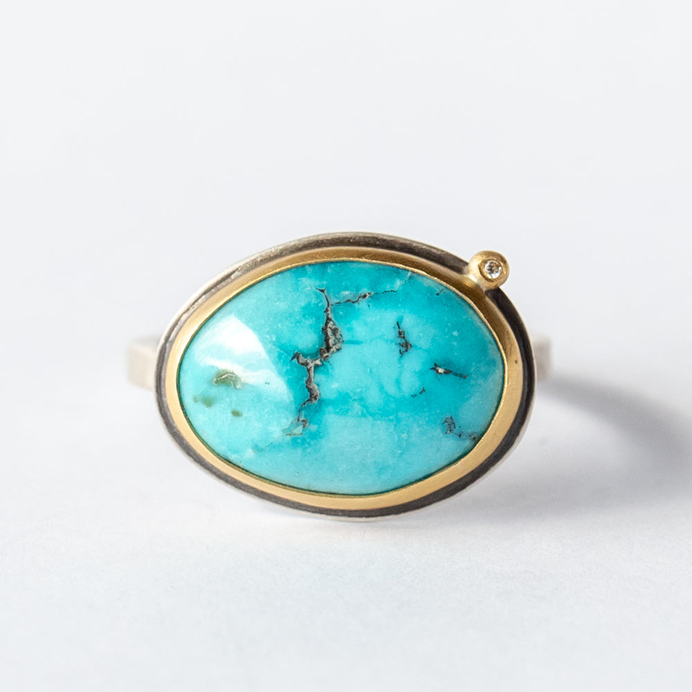 Organic Oval Turquoise Ring with Diamond Dot