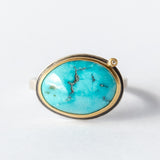 Organic Oval Turquoise Ring with Diamond Dot