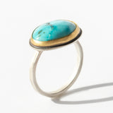 Organic Oval Turquoise Ring with Diamond Dot
