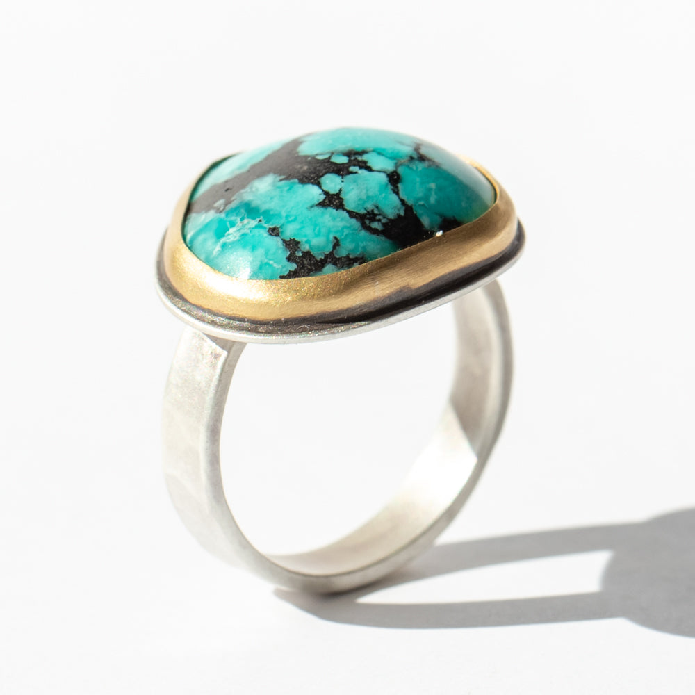 Organic Teardrop Turquoise Ring with Diamond Dots