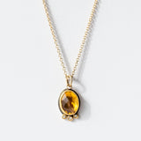 Oval Rose Cut Citrine Necklace with Diamond Dots
