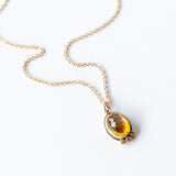 Oval Rose Cut Citrine Necklace with Diamond Dots