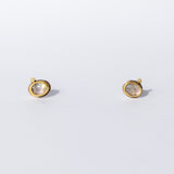 Oval Rose Cut Labradorite Stud Earrings with Diamond Dots