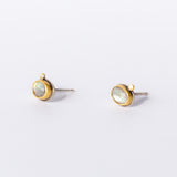 Oval Rose Cut Labradorite Stud Earrings with Diamond Dots