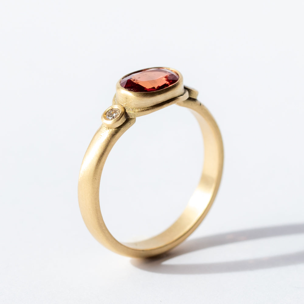 Orange-Red Sapphire Ring with Diamonds