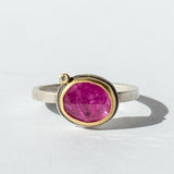 Ovalish Rose Cut Ruby Ring with Diamond Dot