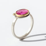 Ovalish Rose Cut Ruby Ring with Diamond Dot