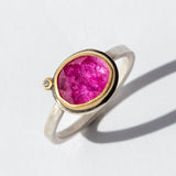 Ovalish Rose Cut Ruby Ring with Diamond Dot