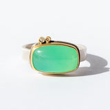 Rectangle Chrysoprase Cabochon Ring with Diamond Dots