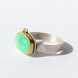Rectangle Chrysoprase Cabochon Ring with Diamond Dots