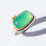 Rectangle Chrysoprase Cabochon Ring with Diamond Dots