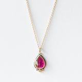 Rose Cut Ruby Teardrop Necklace with Diamond Dots