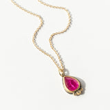 Rose Cut Ruby Teardrop Necklace with Diamond Dots