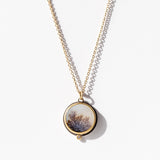 Round Dendritic Agate Necklace with Diamond Dot