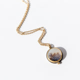 Round Dendritic Agate Necklace with Diamond Dot