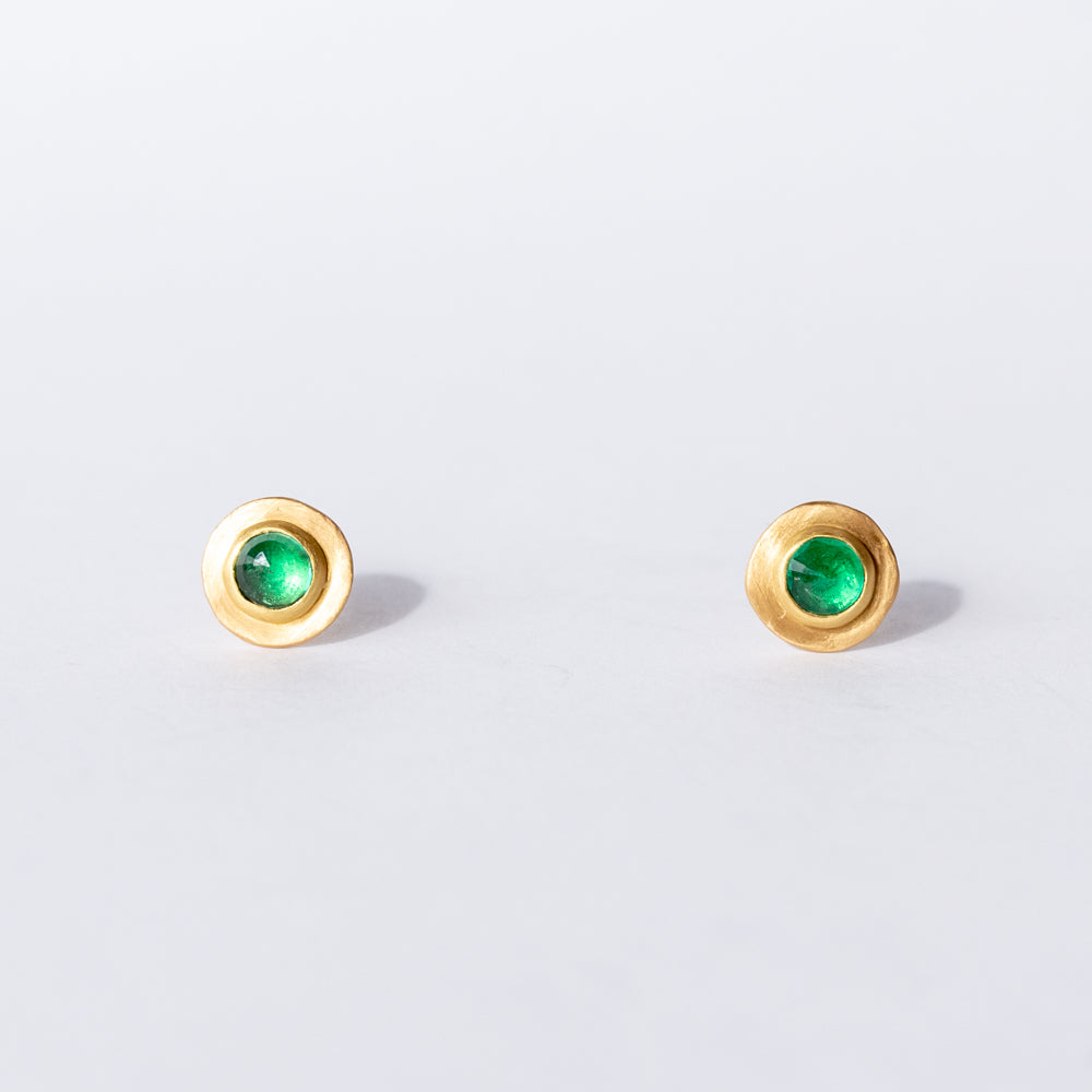 Round Rose Cut Emerald Disk Stud Earrings
