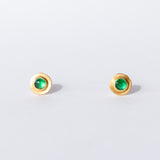 Round Rose Cut Emerald Disk Stud Earrings