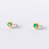 Round Rose Cut Emerald Disk Stud Earrings