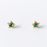 Round Rose Cut Emerald Stud Earrings with Diamond Dots