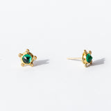 Round Rose Cut Emerald Stud Earrings with Diamond Dots