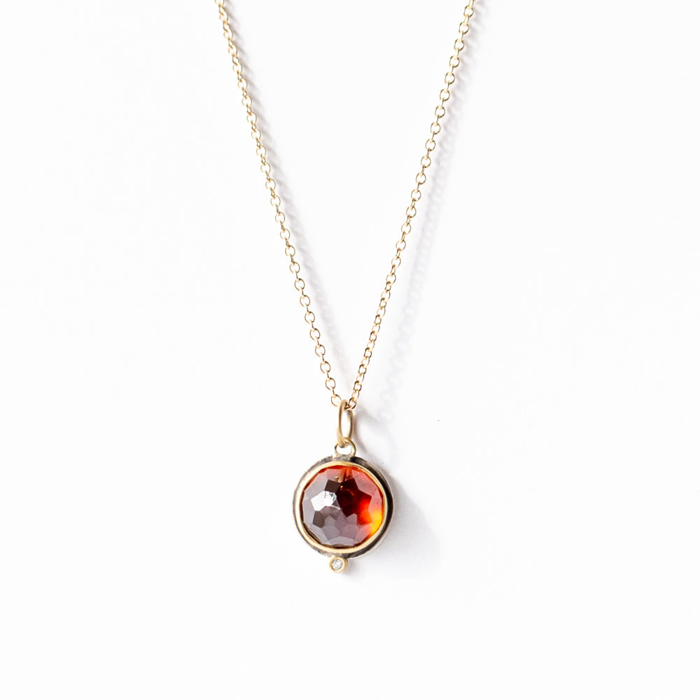 Round Rose Cut Garnet Necklace with Diamond Dot