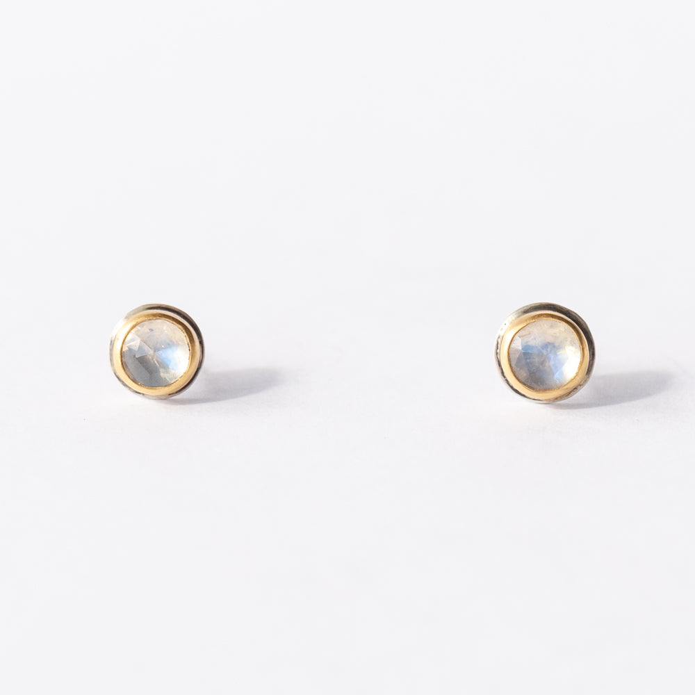 Round Rose Cut Moonstone Stud Earrings
