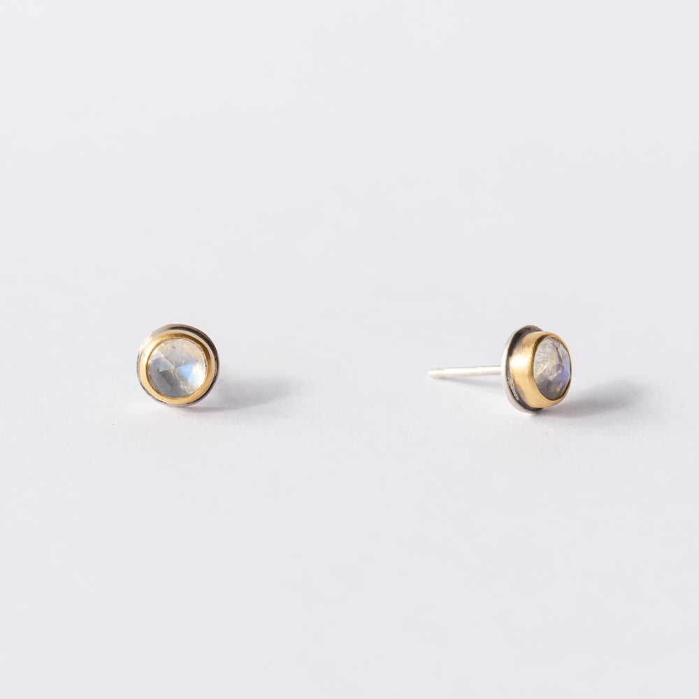 Round Rose Cut Moonstone Stud Earrings