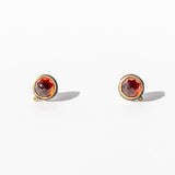 Round Orange Garnet Stud Earrings with Diamond Dots