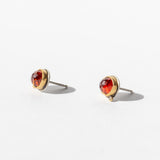 Round Orange Garnet Stud Earrings with Diamond Dots