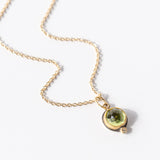 Round Rose Cut Peridot Necklace with Diamond Dot