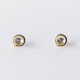 Round White Topaz Stud Earrings with Diamond Dots