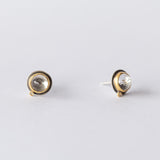 Round White Topaz Stud Earrings with Diamond Dots