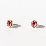 Square Garnet Stud Earrings with Diamond Dots
