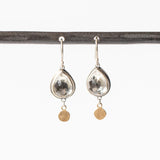 Teardrop White Topaz Earrings with Gold Disc Dangles