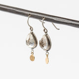 Teardrop White Topaz Earrings with Gold Disc Dangles