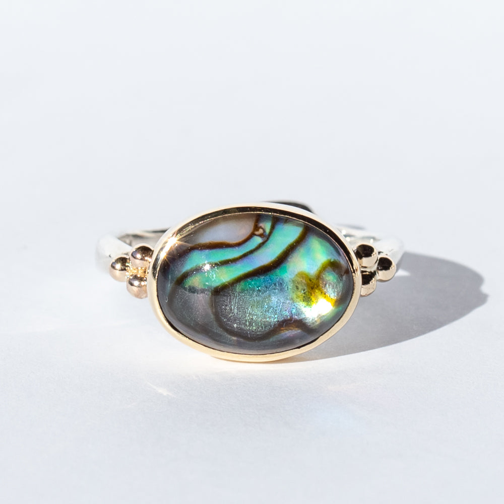 Abalone in Quartz Cabochon Oval Ring