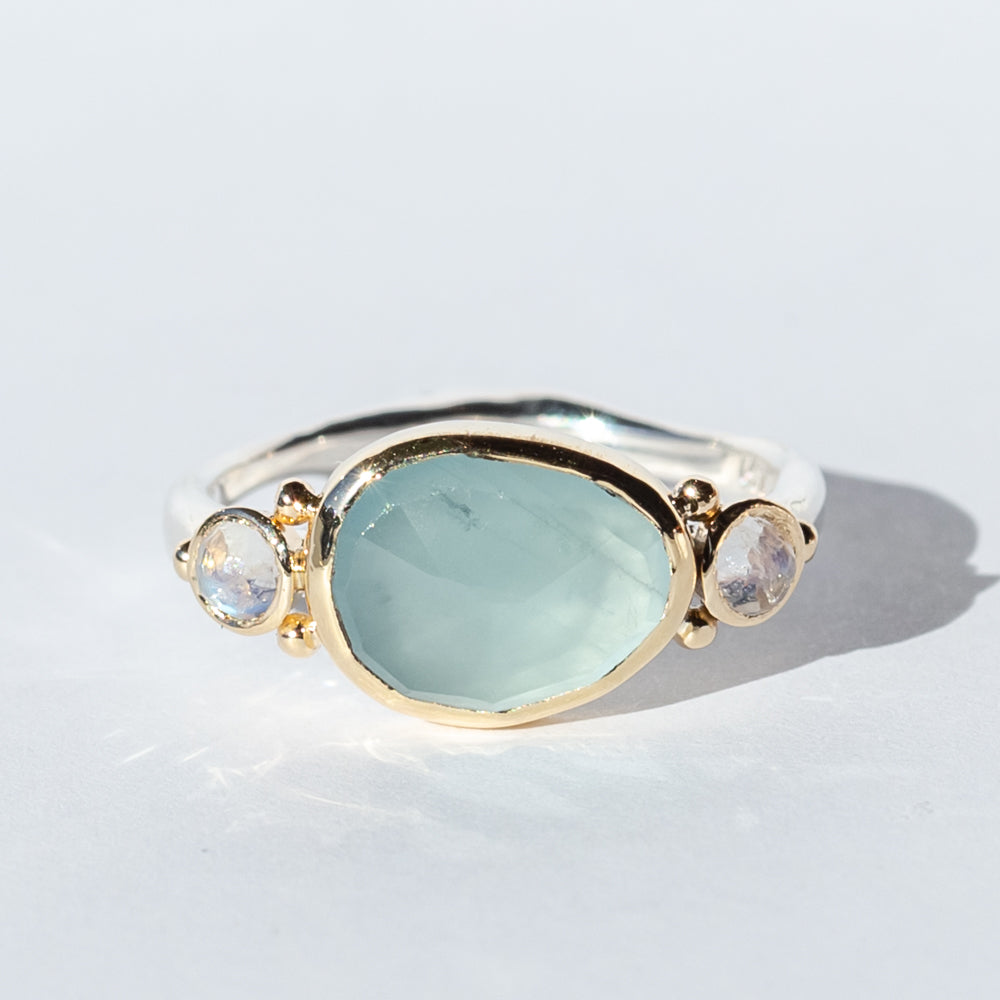 Aquamarine Ring with Moonstones