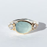 Aquamarine Ring with Moonstones