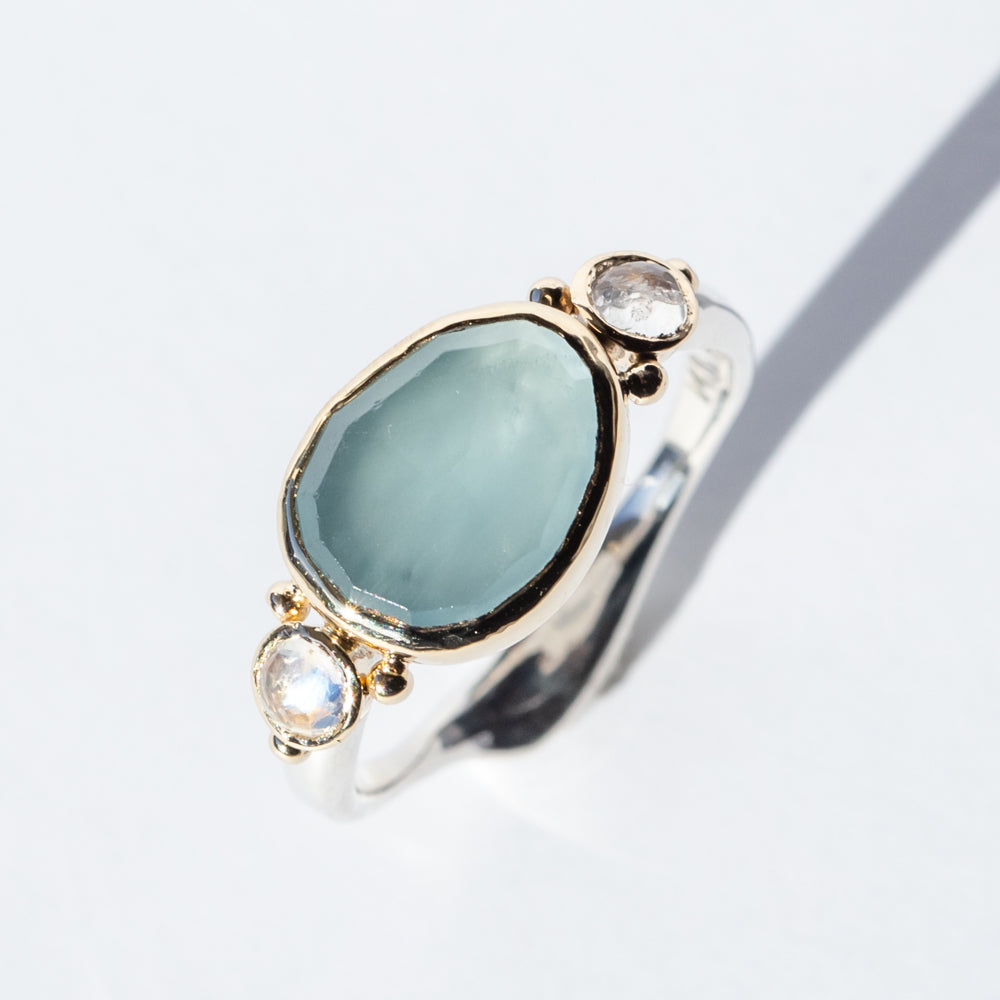 Aquamarine Ring with Moonstones
