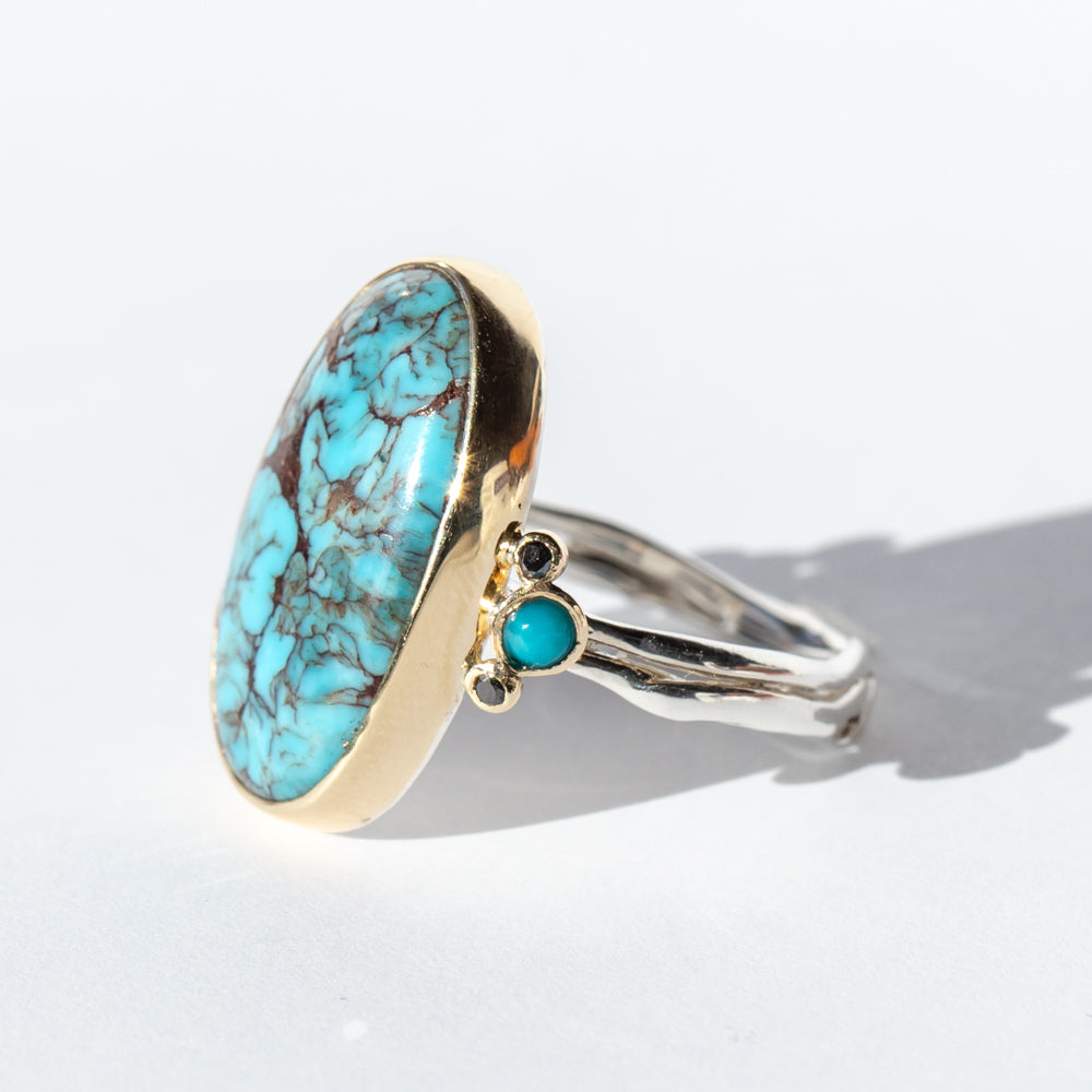 Prince Egyptian Turquoise Ring with Black Diamonds