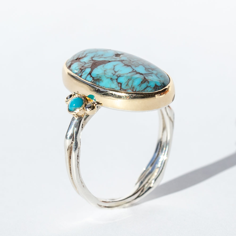 Prince Egyptian Turquoise Ring with Black Diamonds
