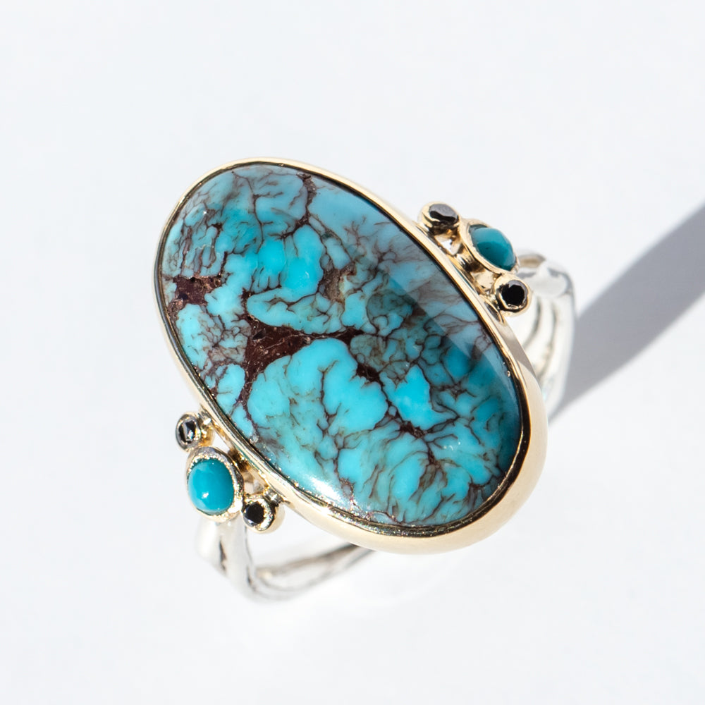 Prince Egyptian Turquoise Ring with Black Diamonds
