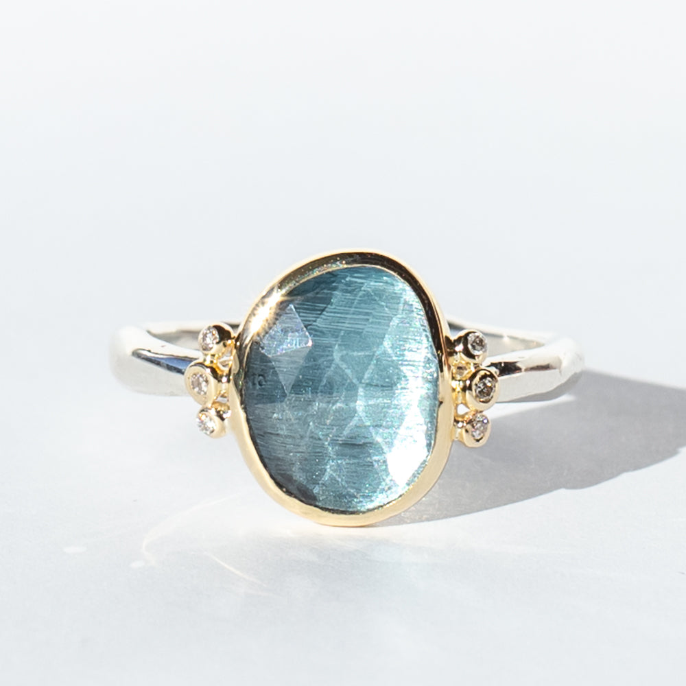 London Blue Topaz Ring with Diamonds