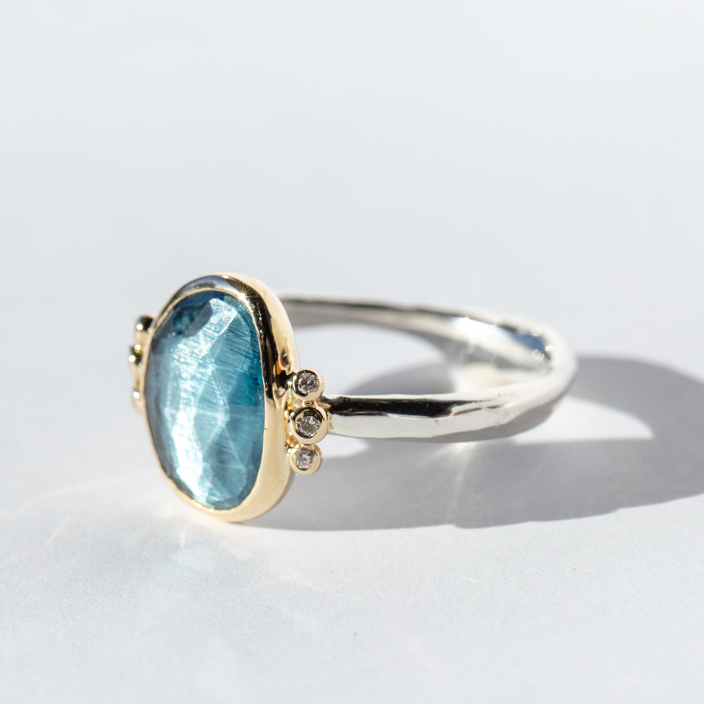 London Blue Topaz Ring with Diamonds