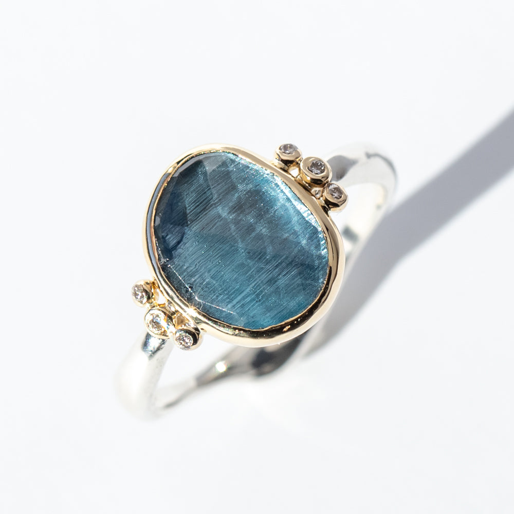 London Blue Topaz Ring with Diamonds
