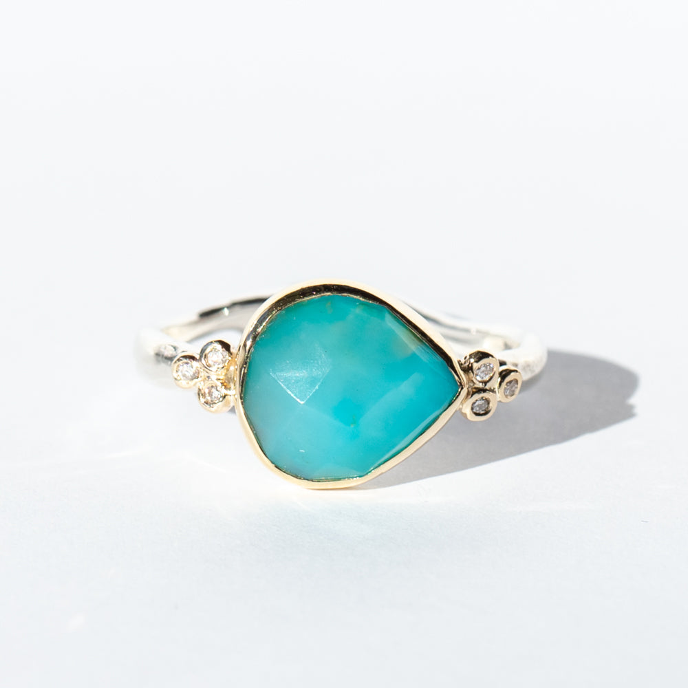 Peruvian Opal Ring with Diamond Clusters