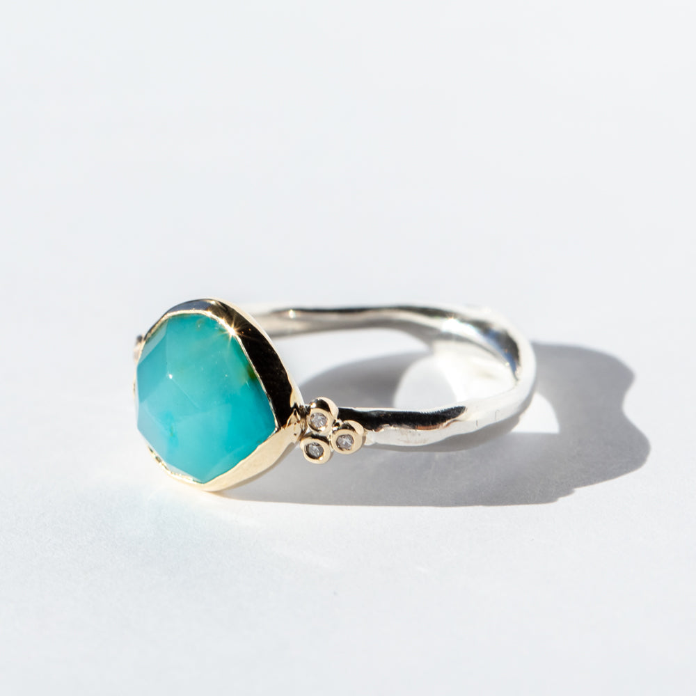 Peruvian Opal Ring with Diamond Clusters