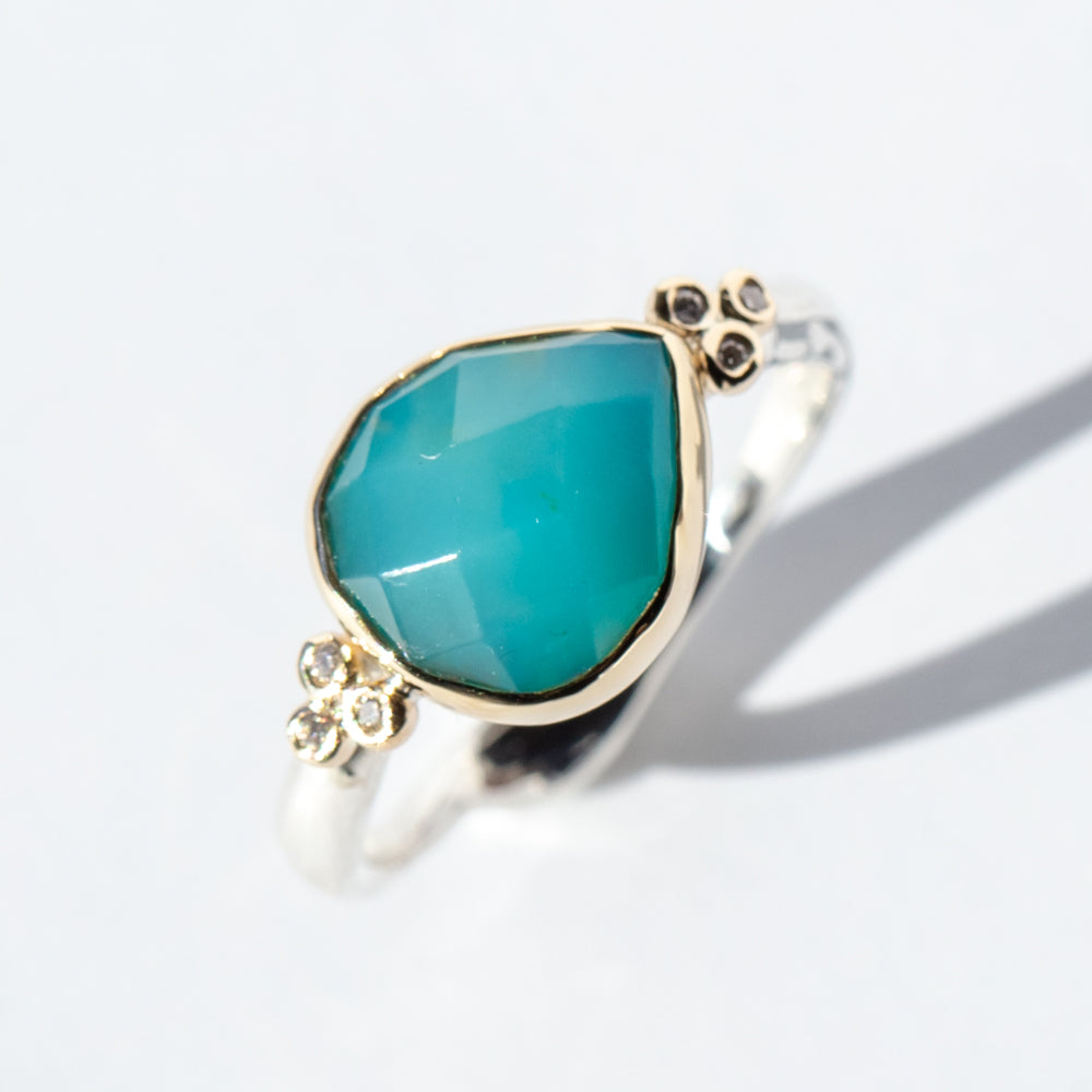 Peruvian Opal Ring with Diamond Clusters